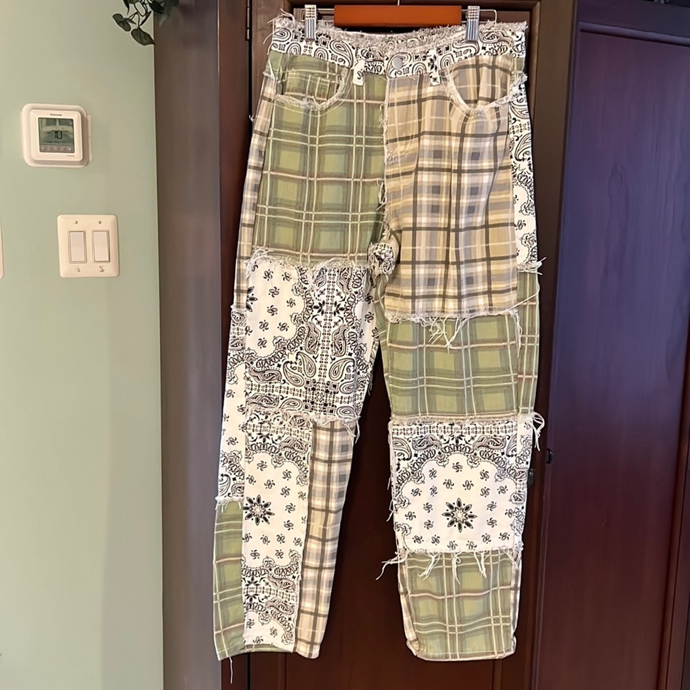 Patchwork Green and White Women Jeans